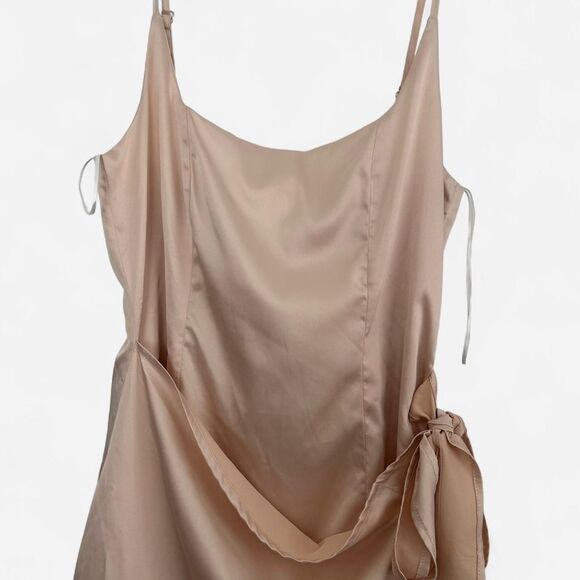 Princess Polly Cottage Hill Champagne Satin Wrap Mini Dress Ruffle Hem (Sz S/4) - Picture 5 of 8